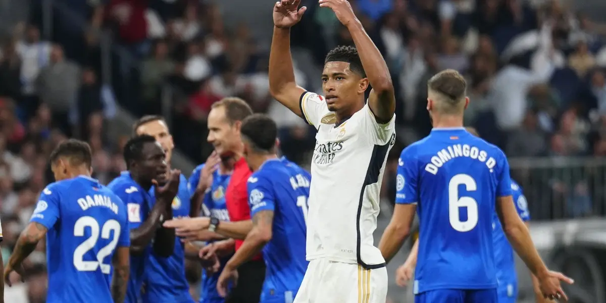 Bellingham celebra el gol de la victoria en el partido de ida disputado en el Bernabéu.