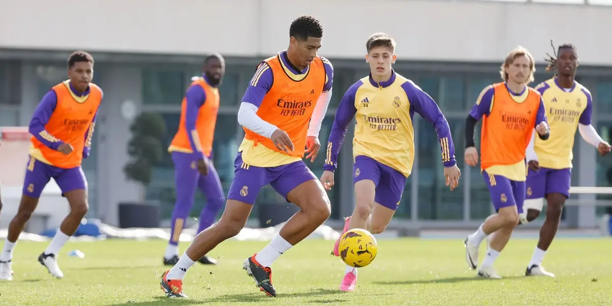 Bellingham y Arda Güler, en el entrenamiento de hoy. Imagen: Real Madrid.