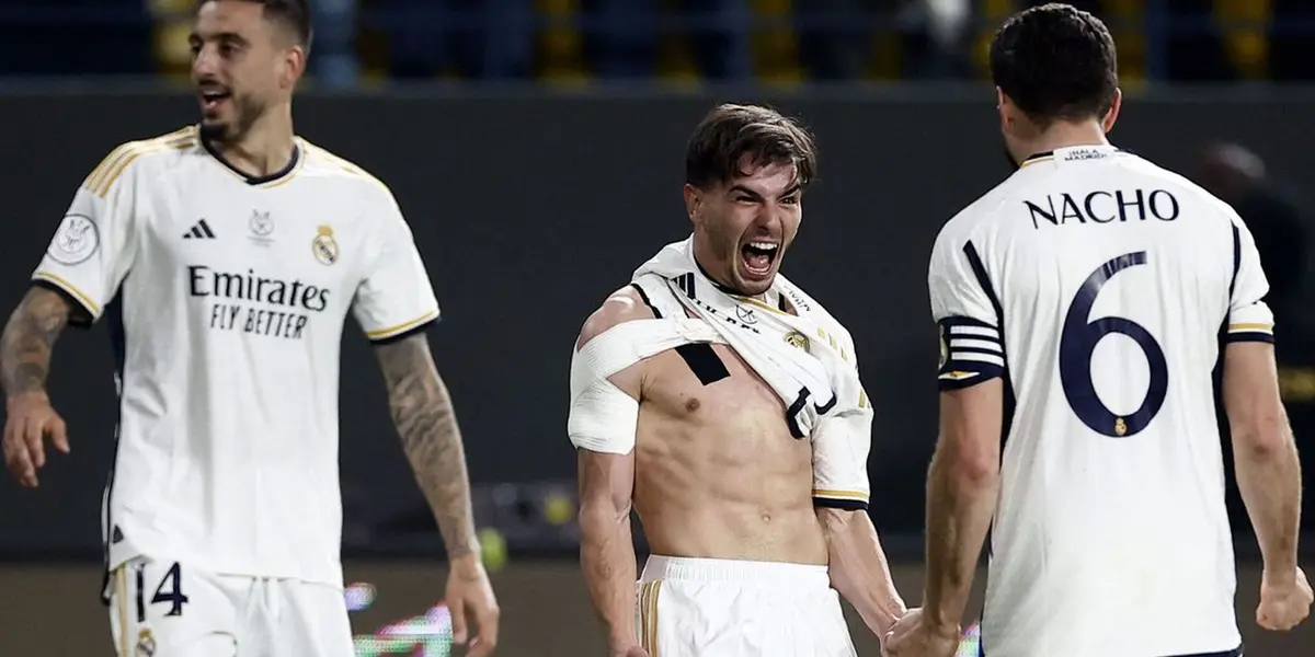 Brahim Díaz celebra con Joselu y Nacho el tanto contra el Atlético. Imagen: El Confidencial.