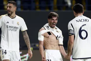 Brahim Díaz celebra con Joselu y Nacho el tanto contra el Atlético. Imagen: El Confidencial.