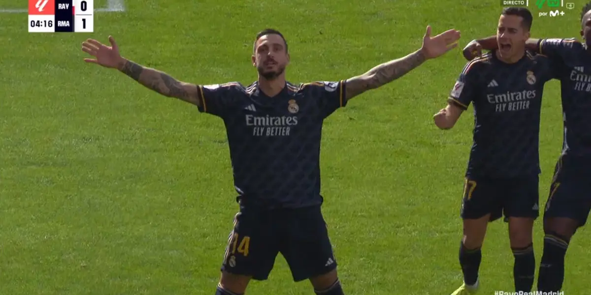 Joselu celebra como Bellingham el primer gol del partido.