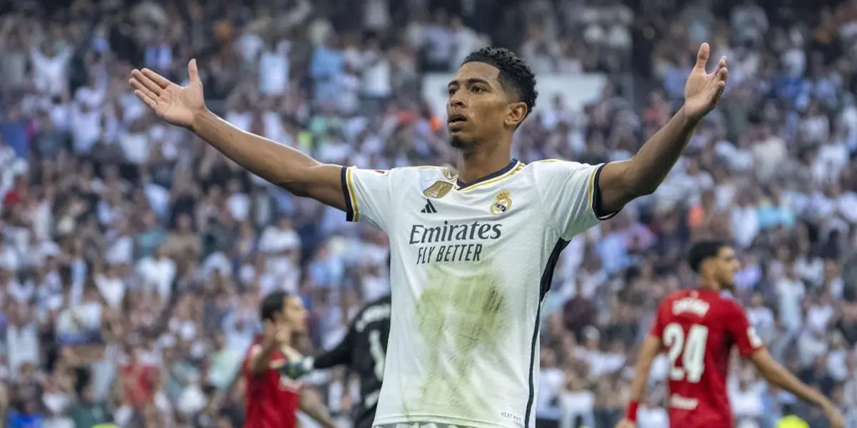 Jude Bellingham celebra un gol en el Santiago Bernabéu. Imagen: DAZN.