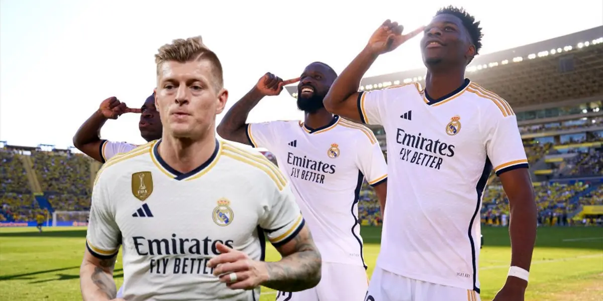 La celebración de Kroos cuando Tchouameni anota el gol.