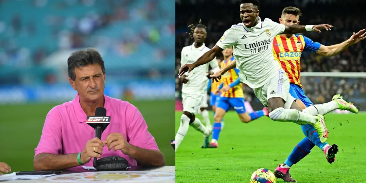 La leyenda del Valencia es comentarista de ESPN para LaLiga. Después del patadón de Paulista se las agarró contra Vinicius