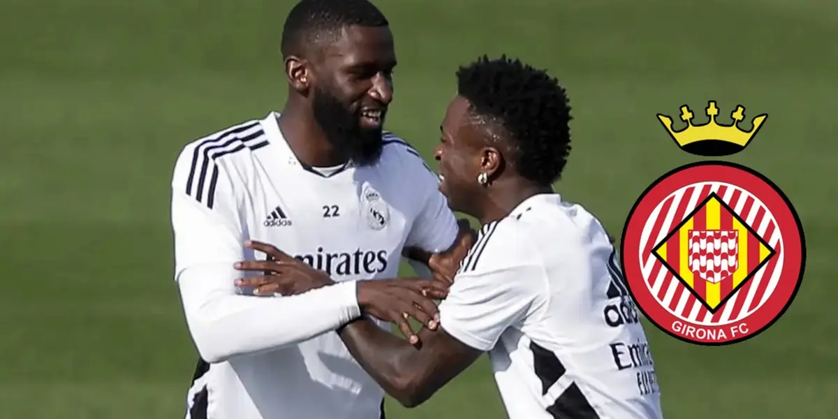 Rudiger y Vini, en un entrenamiento con el Real Madrid.