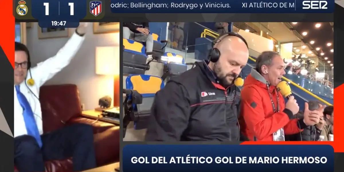 Tomás Roncero celebra el tanto del empate, obra de Antonio Rudiger. Imagen: Cadena Ser.