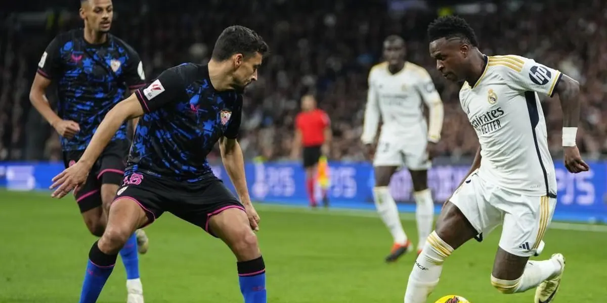 Vinicius encara a Jesús Navas en el choque de ayer. Imagen: Marca.